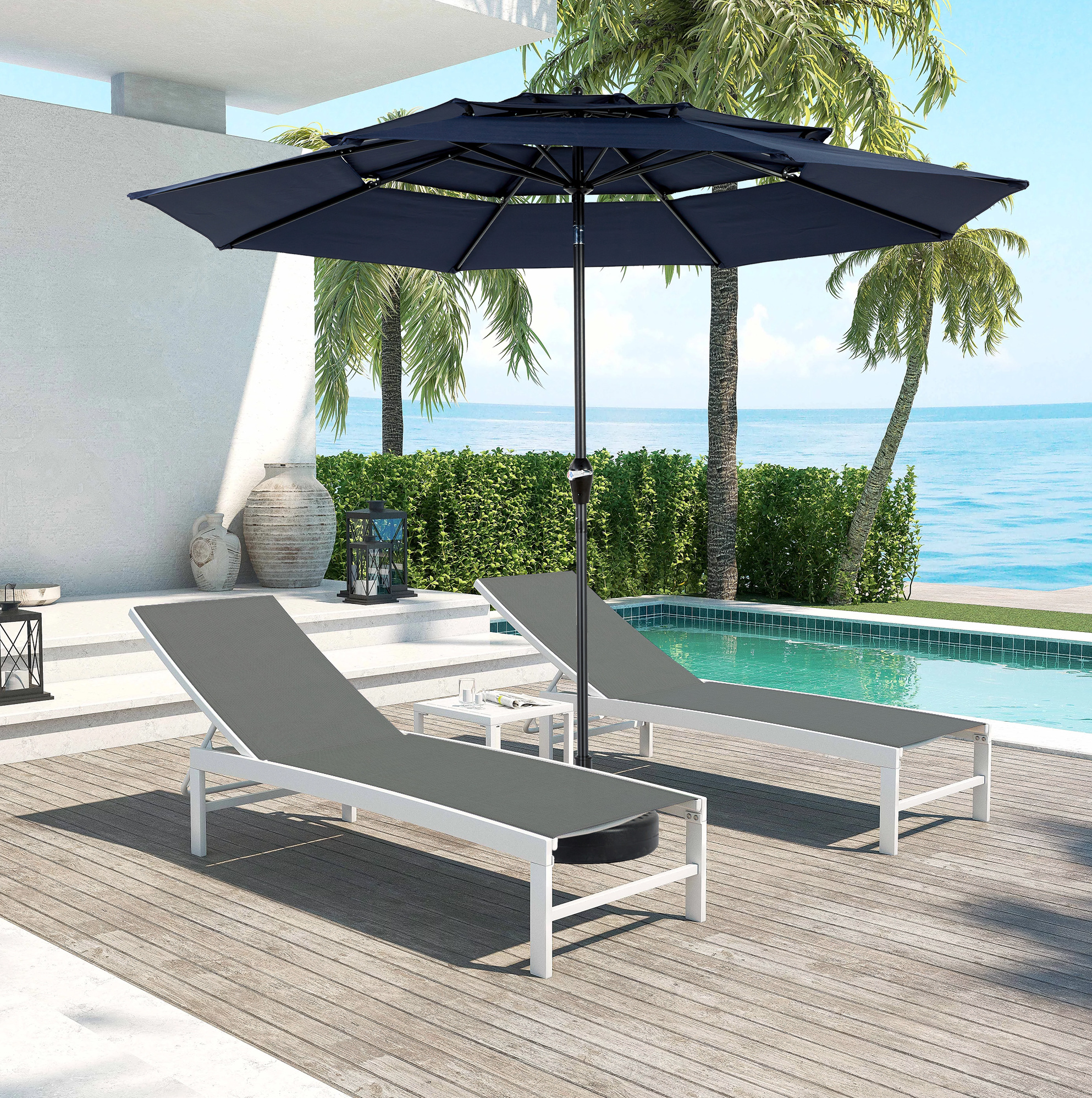 Gartenschirm 294 X 294 X 250 Cm Aus Aluminium, Marineblau, Neigbar, Ohne Standfuß – Meubliv