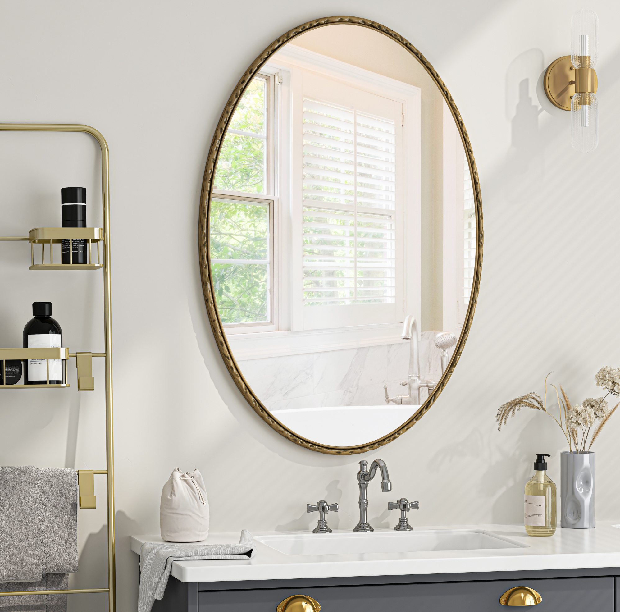 Ovaler Wandspiegel 100x65 Cm Aus Glas, Eisen Und Mdf, Gold, Wandmontage – Meubliv