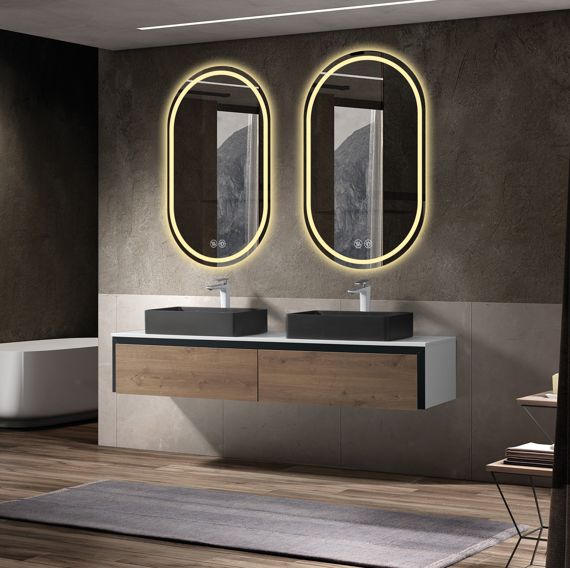 Intelligenter Led-badezimmerspiegel Oval 60x90 Cm, Silbernes Glas, Beschlagfrei – Meubliv