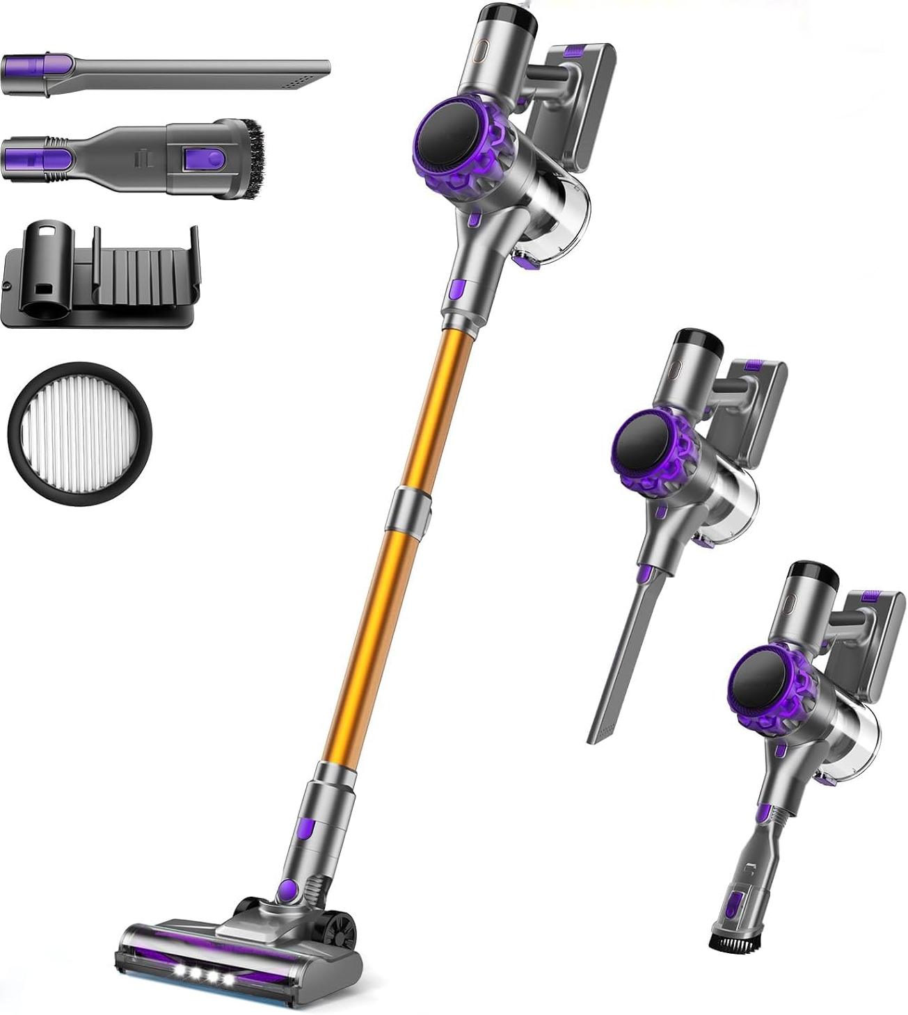 Kabelloser Stielstaubsauger 300w Violett-gold, 40.000 Pa, 2 Stufen, Für Zuhause – Meubliv