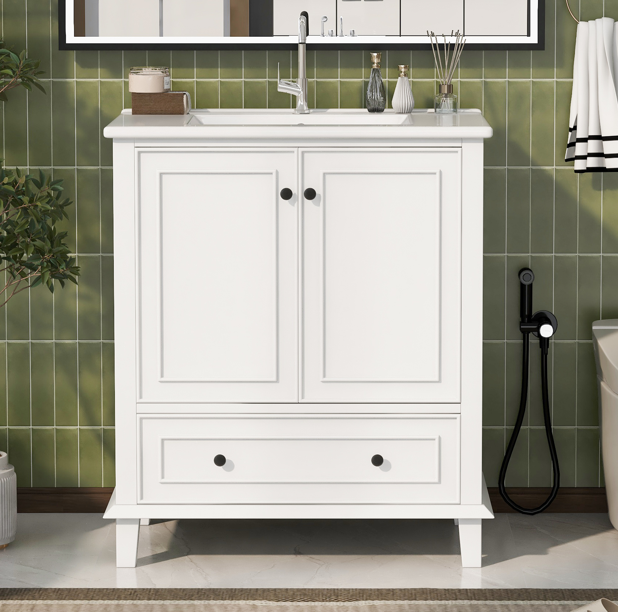 Meuble Vasque 76x46x87 Cm En Mdf Blanc Avec Lavabo Céramique, Rangement Intégré – Meubliv