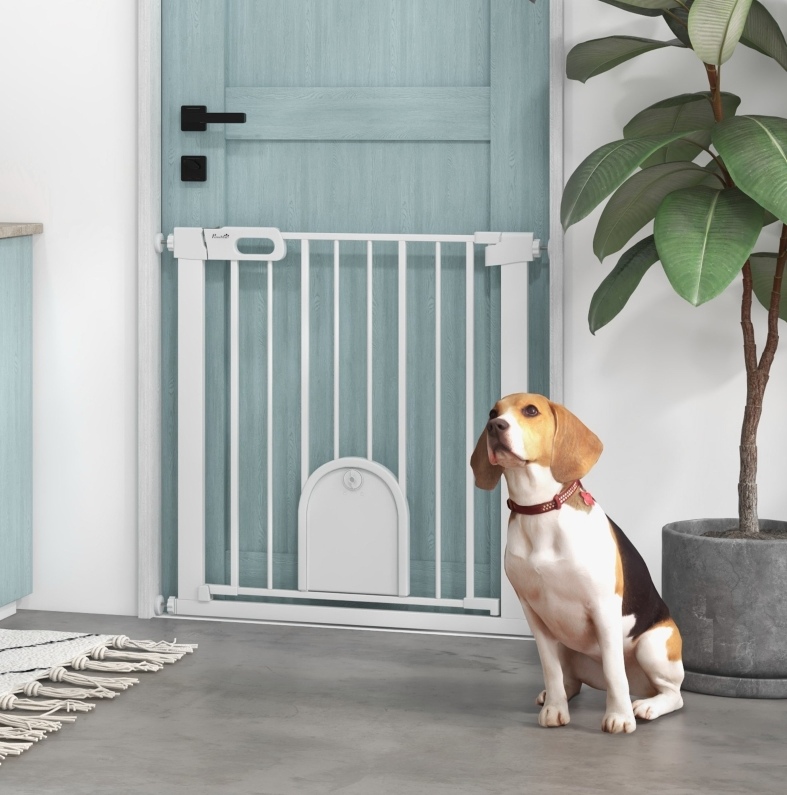 Tierbarriere Für Tiere 82x2x76 Cm In Weiß Abs Und Stahl, Integrierte Tür, Für Treppen – Meubliv