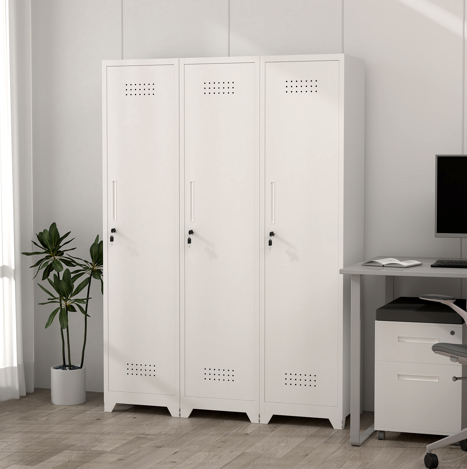 Metall-aufbewahrungsschrank 40x40x165 Cm Weiß Mit Schloss Für Garage & Werkstatt – Meubliv