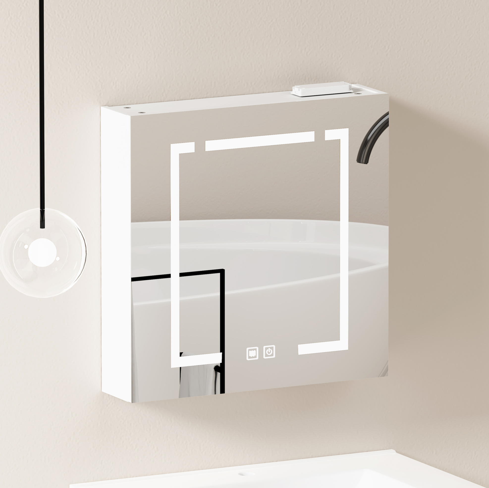 Led-spiegelschrank Wandhängend 60x13,8x60 Cm Aus Mdf Und Glas, Weiß – Meubliv
