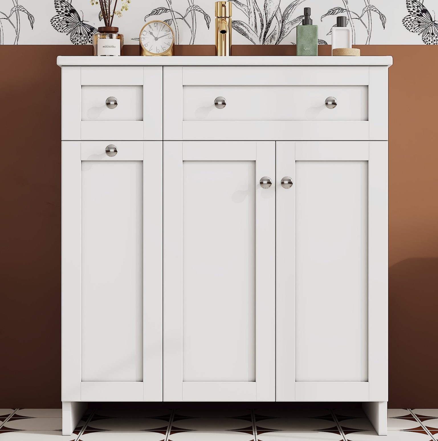 Waschtischunterschrank 76x47x86 Cm Aus Mdf Und Keramik, Weiß, Platzsparend – Meubliv