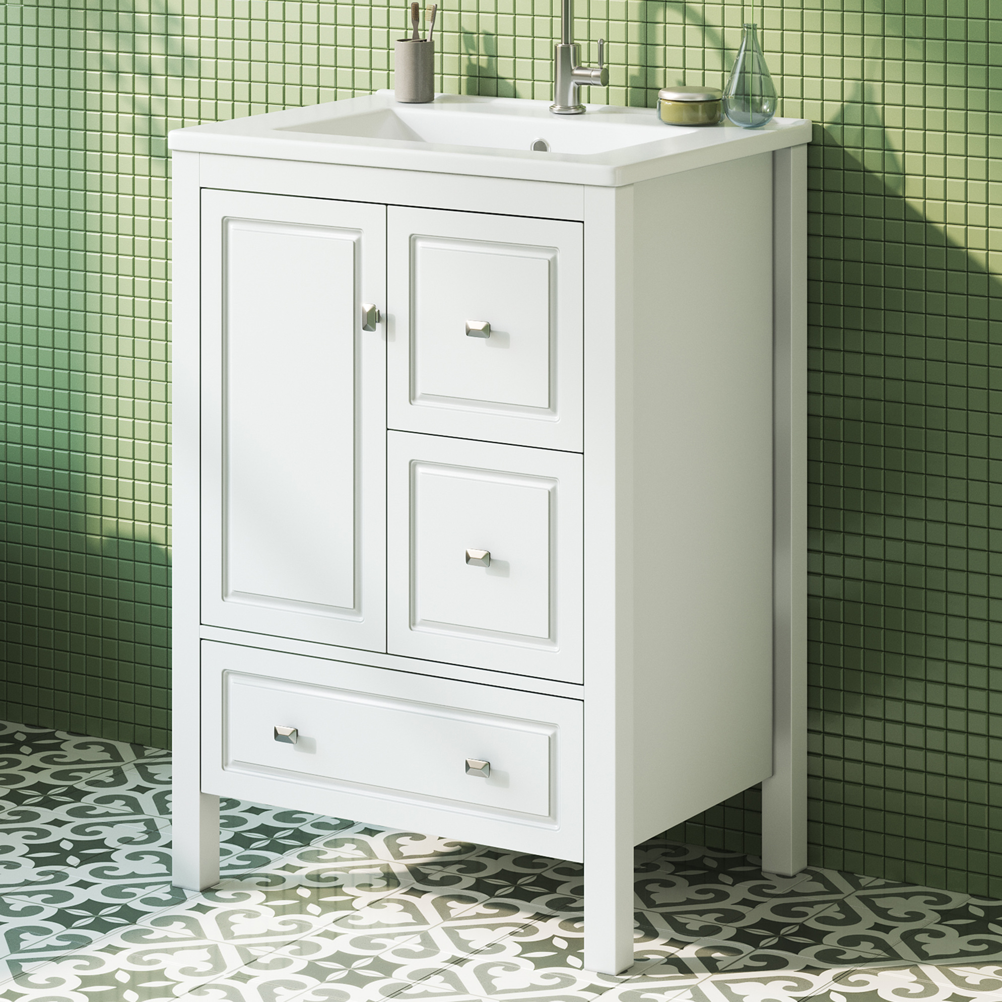 Waschtischunterschrank 62x47x90 Cm Mdf/keramik Weiß – Meubliv