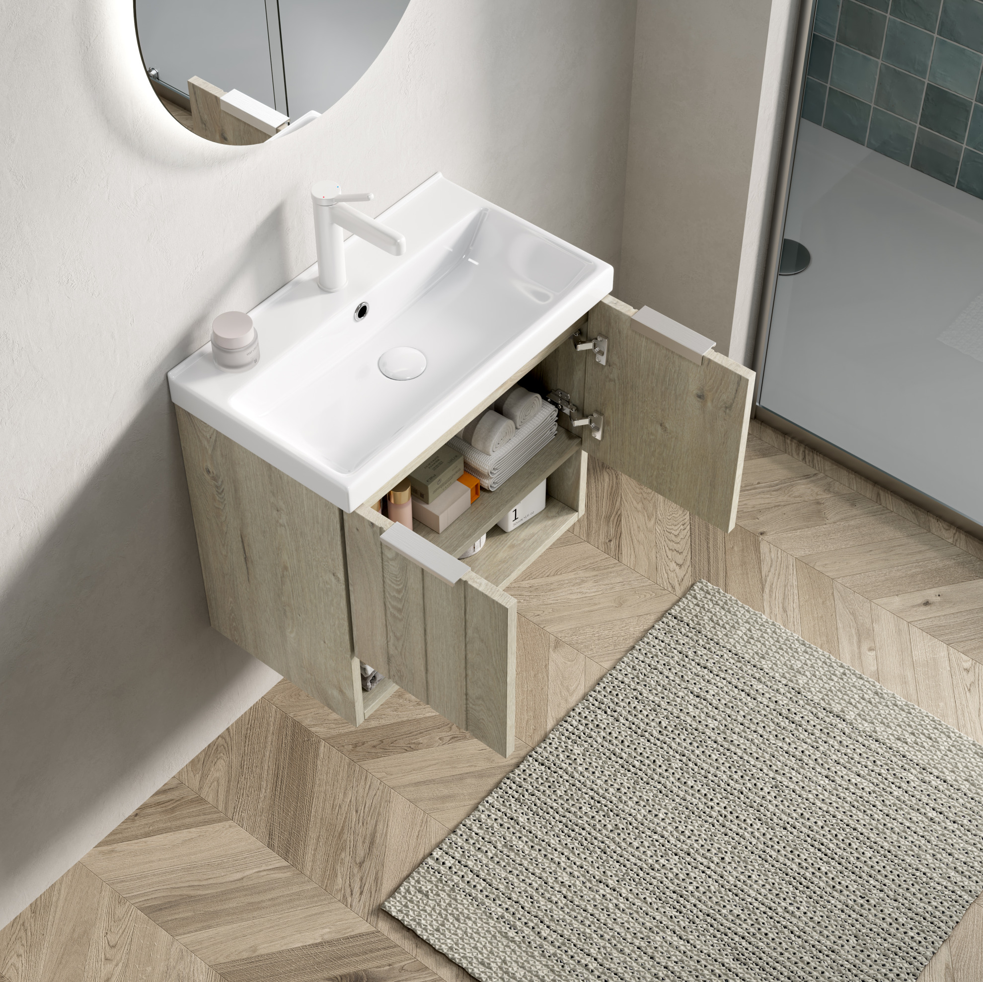 Wand-waschtischunterschrank 55x32x53 Cm Mit Keramikbecken, Platzsparend Für Kleines Bad