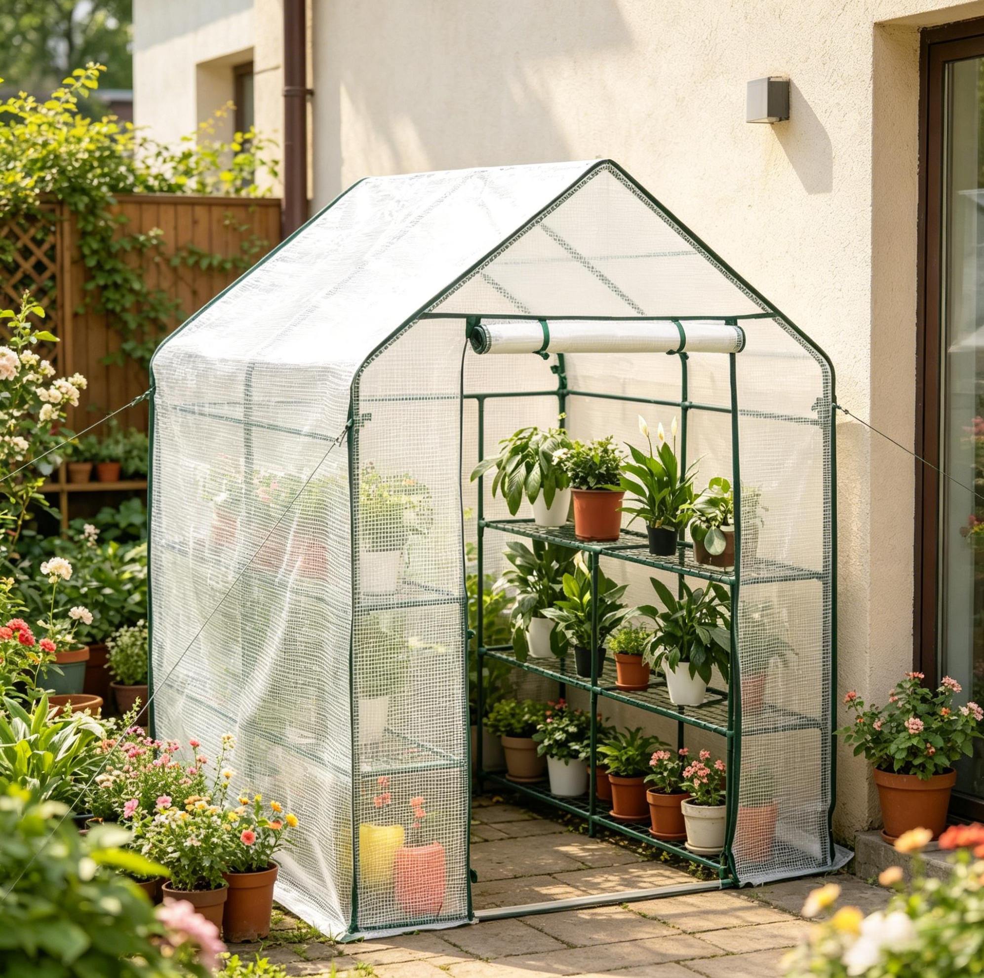Gartengewächshaus 143x143x195 Cm Aus Stahl Und Pe, Weiß, Pflanzenschutz – Meubliv