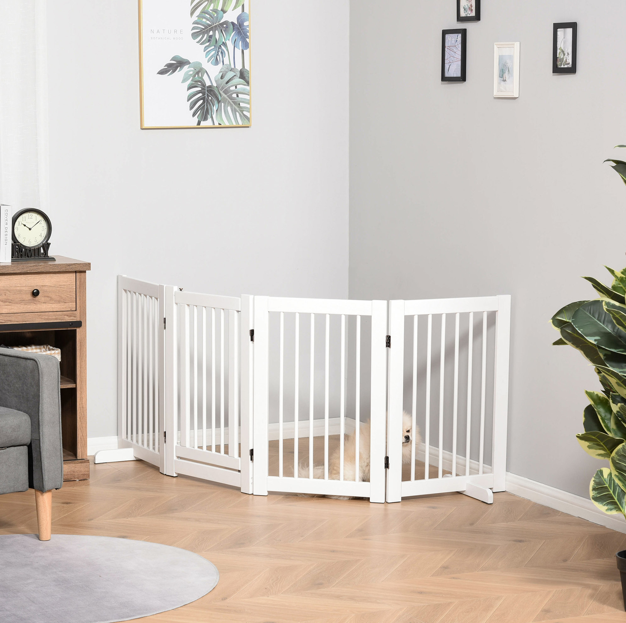 Klappbares Hunde-schutzgitter 220 X 91 Cm Aus Weißem Holz, Freistehend Für Treppen – Meubliv