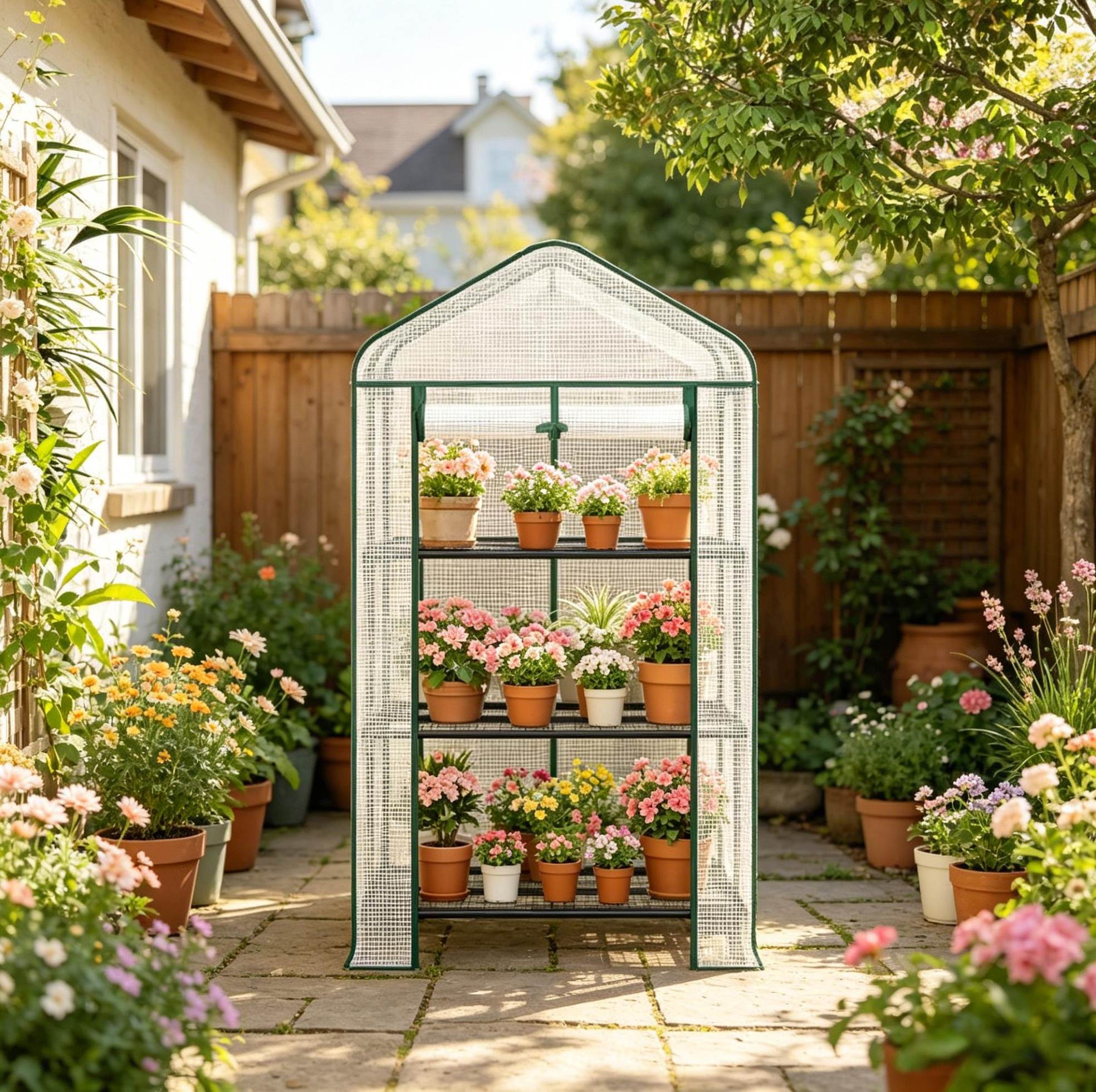 Mini-gewächshaus 70x50x130 Cm Aus Pe Und Stahl, Weiß, Mit Regalen Für Balkon – Meubliv