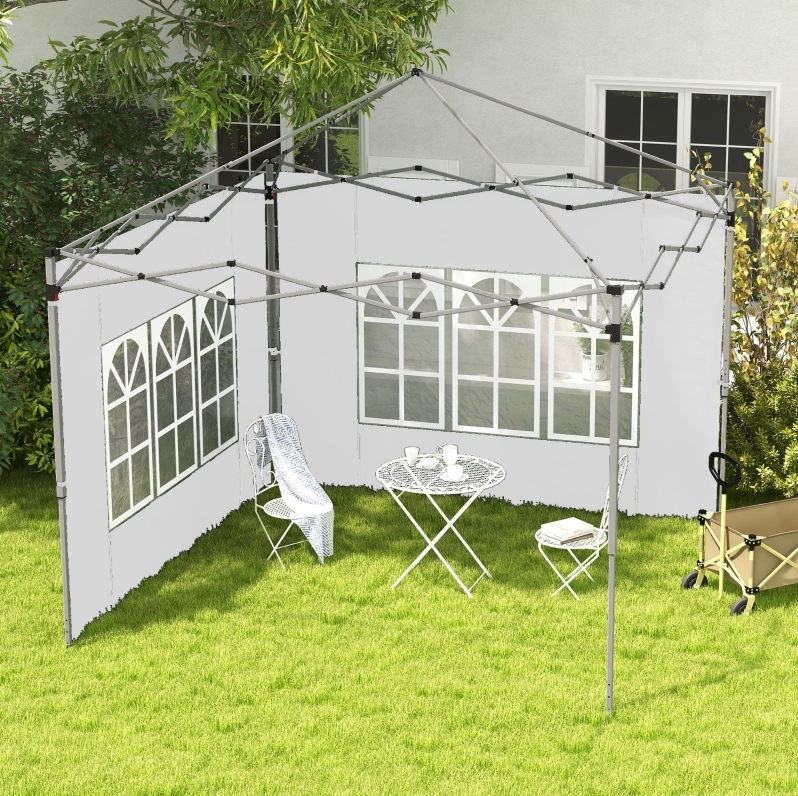 Set Mit 2 Pavillon-seitenwänden 295x195 Cm Aus Weißem Stoff Mit Fenstern Für Den Garten – Meubliv