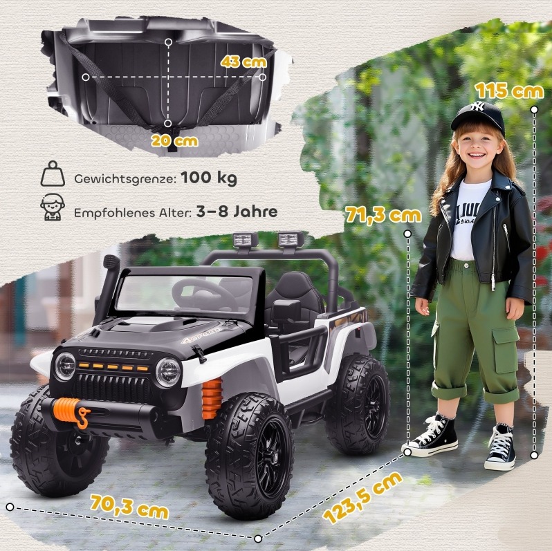 Elektrisches Kinderauto 123,5x70,3x71,3 Cm Aus Metall, Weiß, Mit Fernbedienung – Meubliv