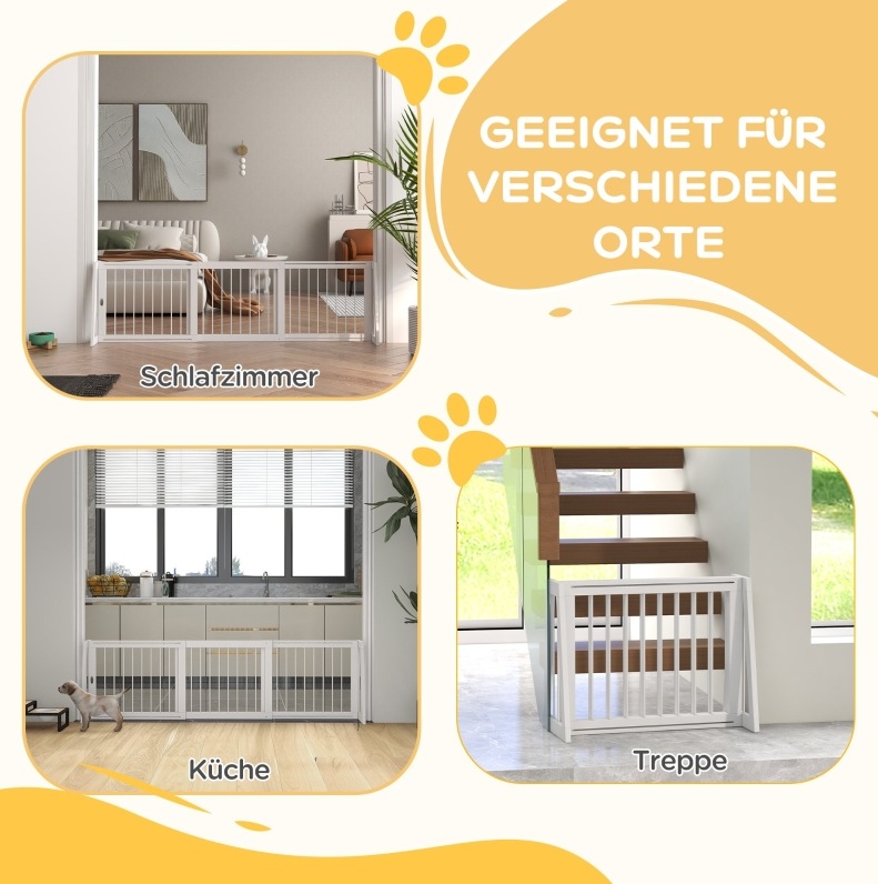 Erweiterbares Hundegitter 71-190x38,5x56 Cm Aus Weißem Holz, Freistehend, Für Flur – Meubliv