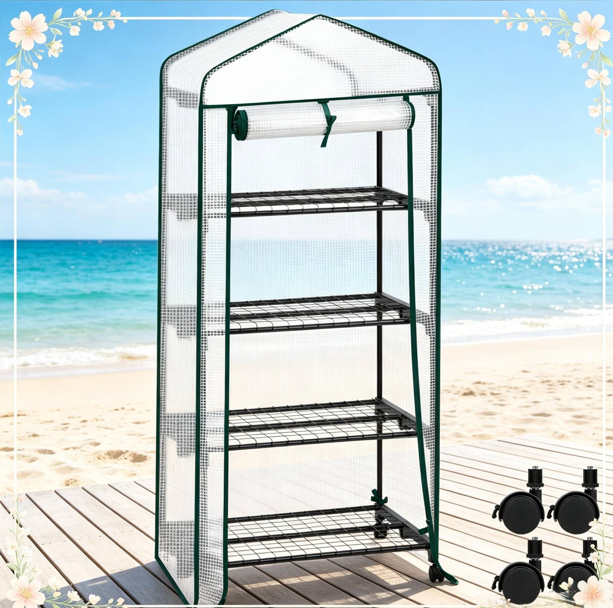 Mobiles Gewächshaus 70x50x163 Cm Aus Pe Und Stahl, Weiß, 4 Etagen – Meubliv