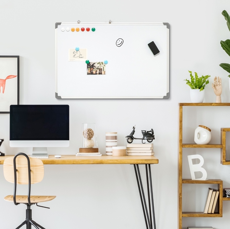 Magnetisches Whiteboard 90x60x1,8 Cm Aus Weißem Aluminium Mit Zubehör – Meubliv