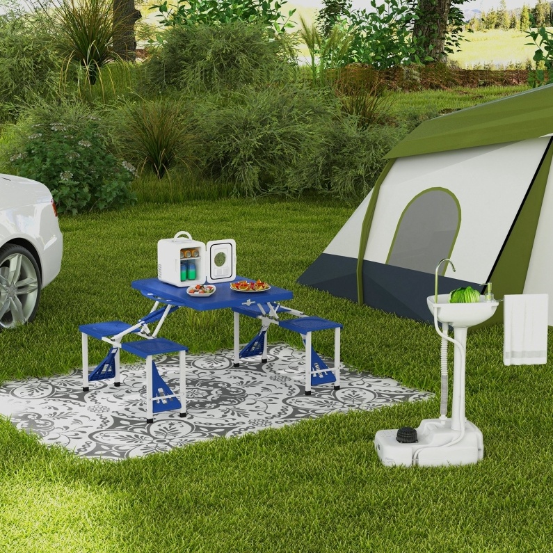 Mobiles Handwaschbecken 51 X 33,5 X 103 Cm Aus Weißem Hdpe Mit Rollen Für Camping – Meubliv