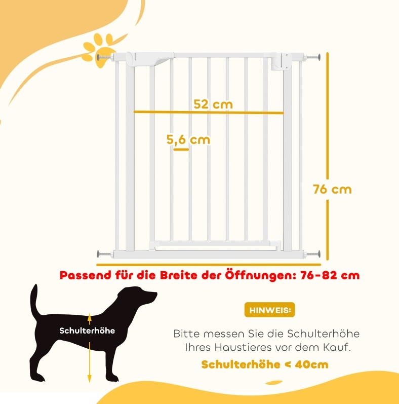 Kinderschutzgitter 76-82 X 76 Cm Aus Weißem Stahl, Auto-close Ohne Bohren – Meubliv