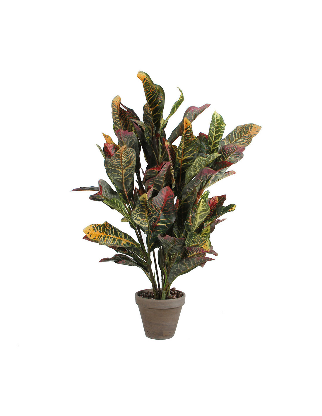 Künstlicher Grüner Croton In Grauem Topf