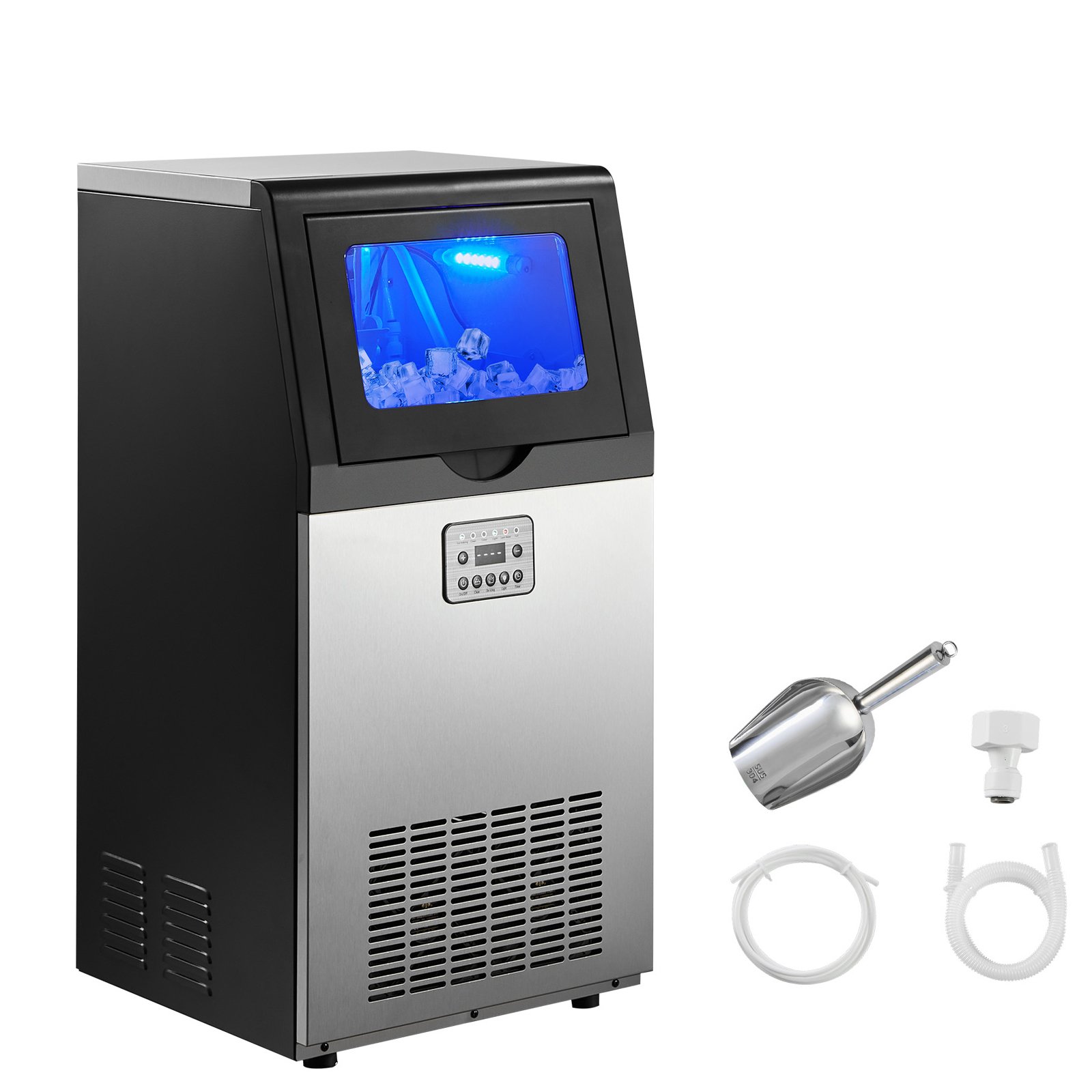 Mophorn Gewerbliche Eismaschine 45 Kg/24 H, Eiswürfelbereiter Mit 14 Kg Speicherkapazität, Edelstahl-eiswürfelmaschine Mit Led-anzeige Und Selbstreinigungsfunktion, Perfekt Für Restaurants Und Bars