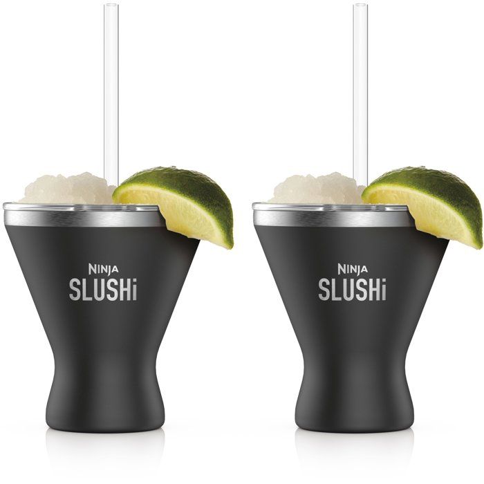 Isolierte Cocktailgläser - Ninja - Slushi Xskmrg2bkeuk - Set Von 2 - Schwarz - Mit Deckeln Und Strohhalmen