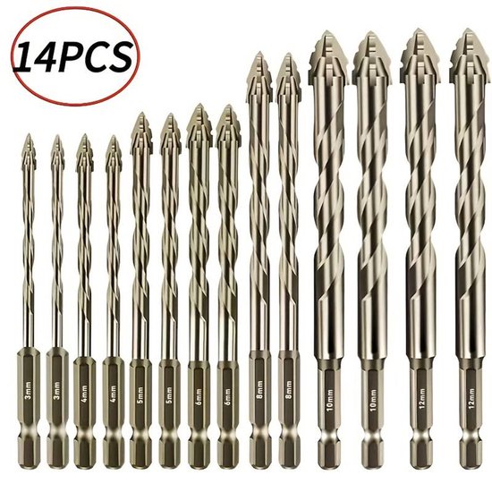 4-schneidiges Exzenter-spiralbohrer-set, 6,35 Mm Sechskantschaft, Holz/marmor/metall/glas