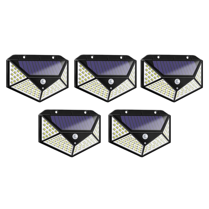 Ensemble De 5 Lampes D'Extérieur Avec 100 Led, Chargement Solaire Et Détecteur De Mouvement