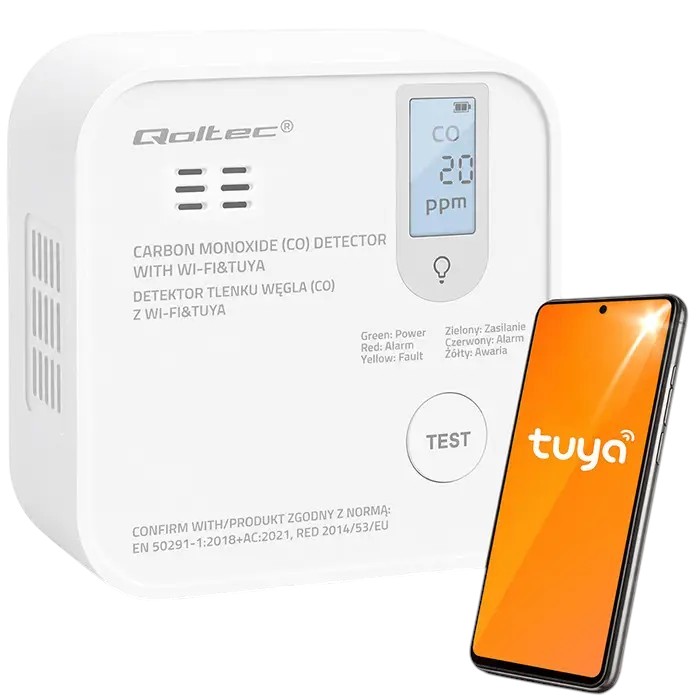 Qoltec Drahtloser Kohlenmonoxidsensor 85db Wi-fi Tuya (5901878526553)