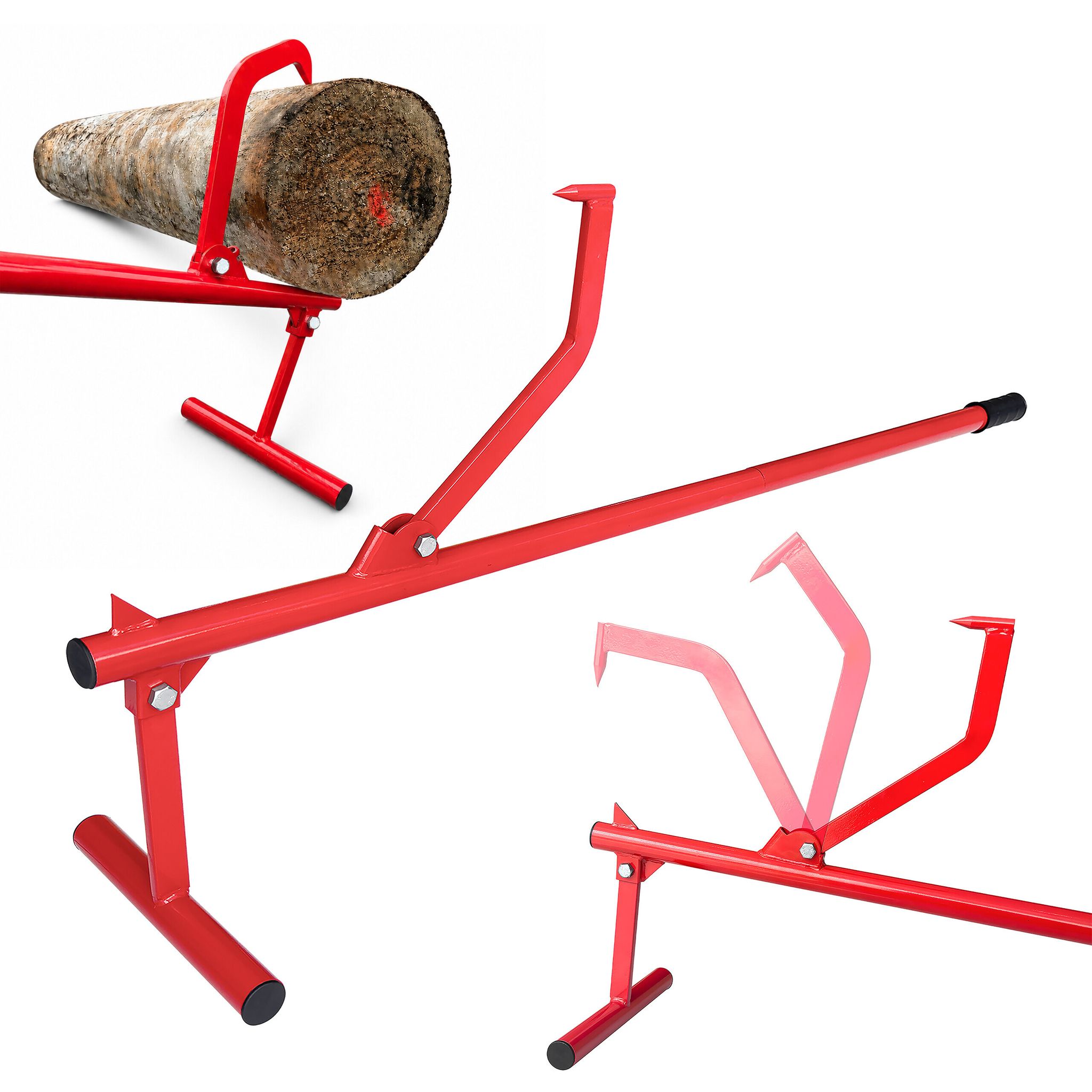 Relaxdays Fällheber, Mit Wendehaken, Baumstämme Bis 40 Cm, Rutschfester Griff, Stahl, Forstwirtschaft, Holzgreifer, Rot