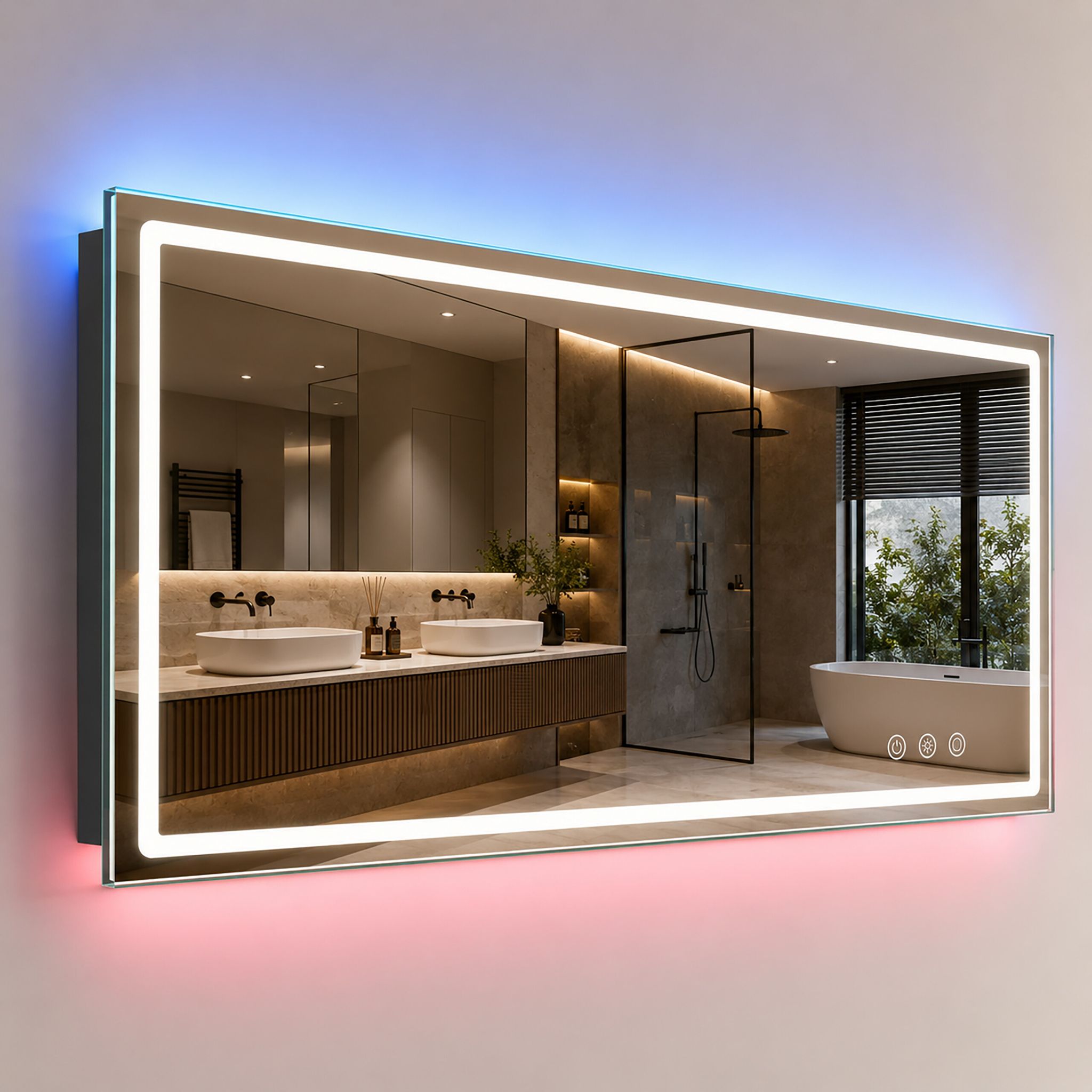 Relaxdays Badspiegel, Dimmbar, 3 Lichtfarben, Anti-beschlag, Rgb-hintergrundbeleuchtung, Ip44, Badezimmerspiegel, Glas