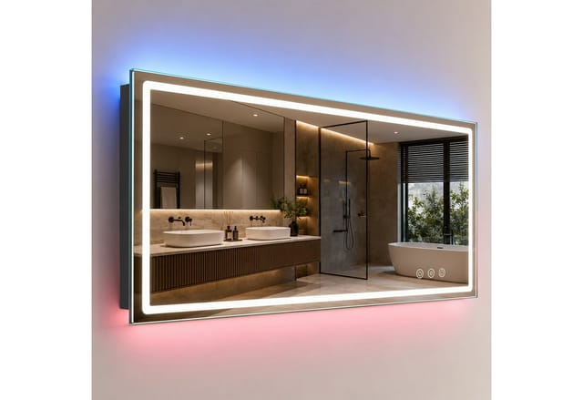 Relaxdays Badspiegel, Dimmbar, 3 Lichtfarben, Anti-beschlag, Rgb-hintergrundbeleuchtung, Ip44, Badezimmerspiegel, Glas