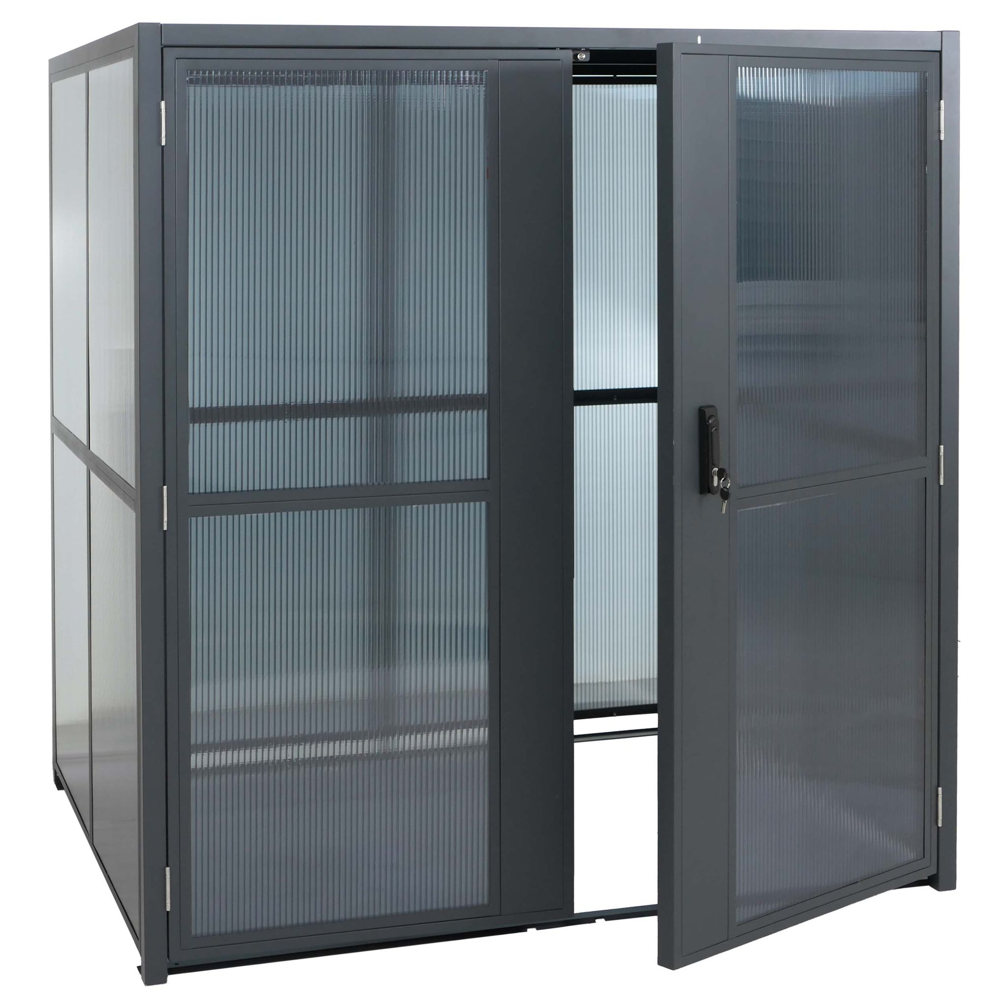 Müllcontainerverkleidung Hhg-396, Müllcontainerbox Abfallcontainer Bis 1100l, Stahl Polycarbonat 175x160x136cm