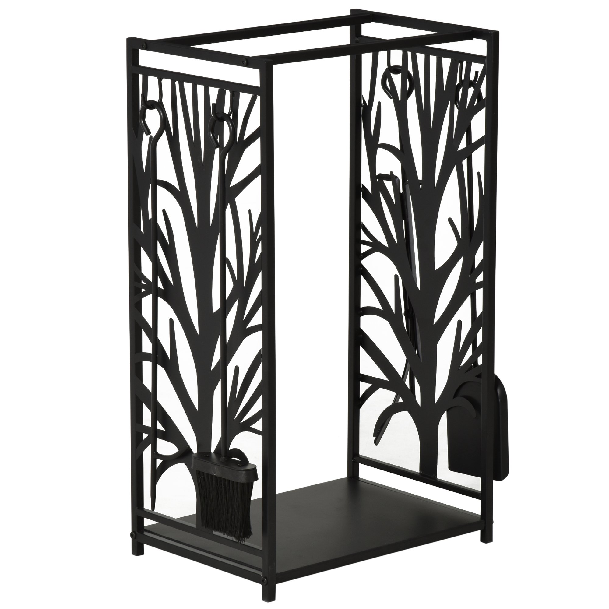 Kaminholzständer Mit Kaminbesteck, Brennholzregal, Feuerholzablage, Kaminwerkzeug, Stahl Schwarz 46 X 29 X 70 Cm - Schwarz - Homcom