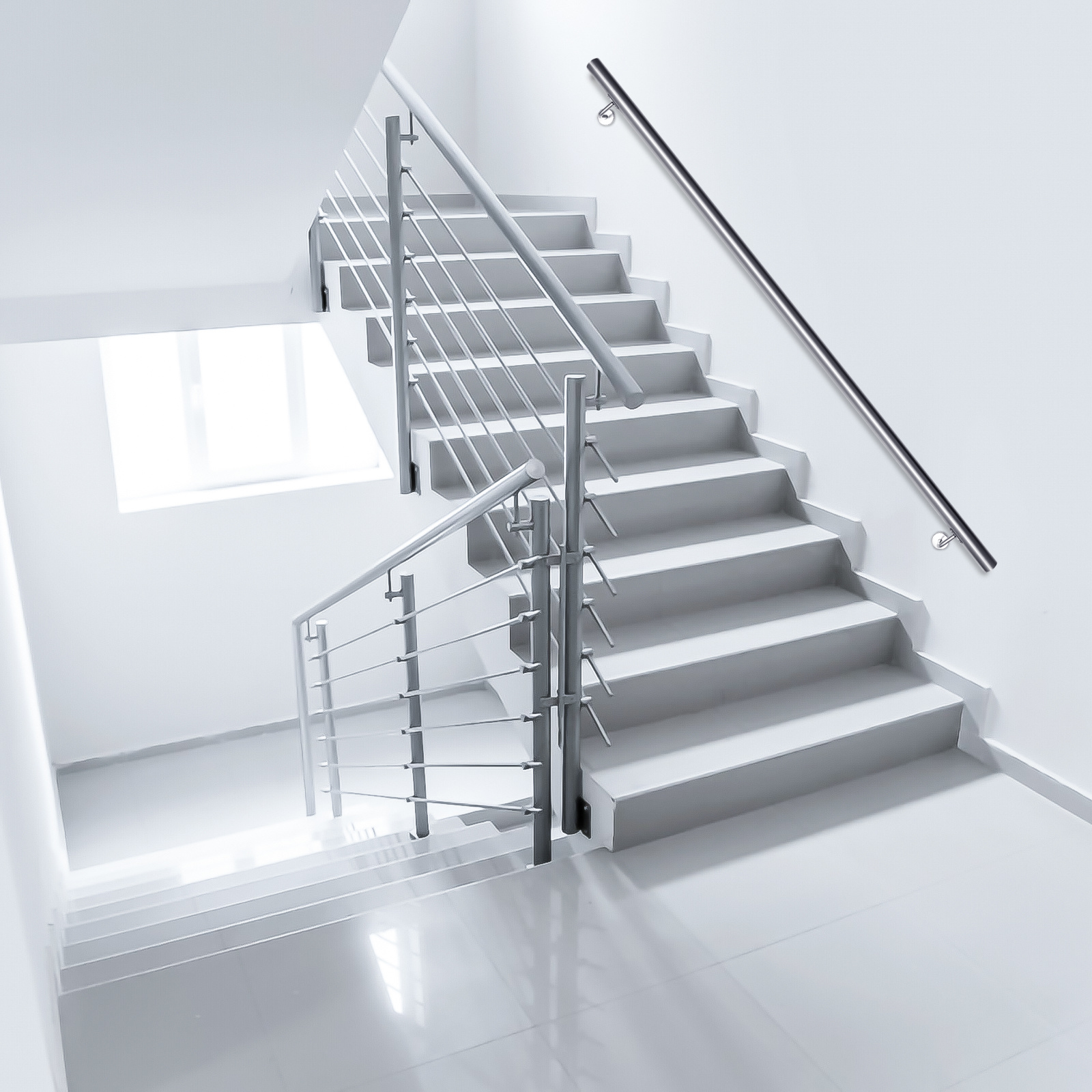 Jiubiaz Handlauf Edelstahl 110 Cm Ø42 Mm, 304 Edelstahl Treppengeländer Zur Wandmontage, Gebürstet Für Treppen Balkon Terrasse Innen Außen