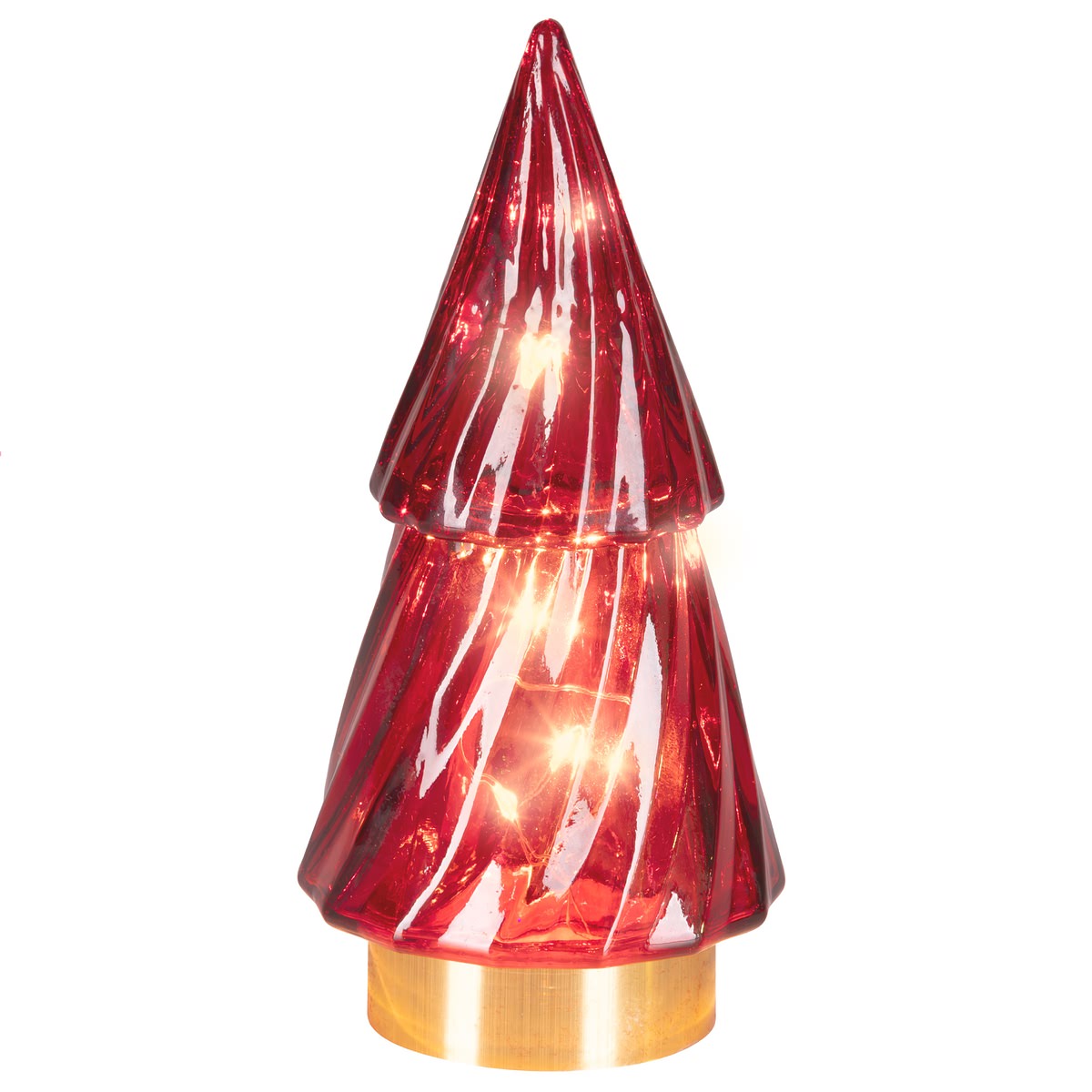 Batt. Micro Led Glasbaum Rot 2 Etagen Ø 6 Cm H: 12,8 Cm Ww