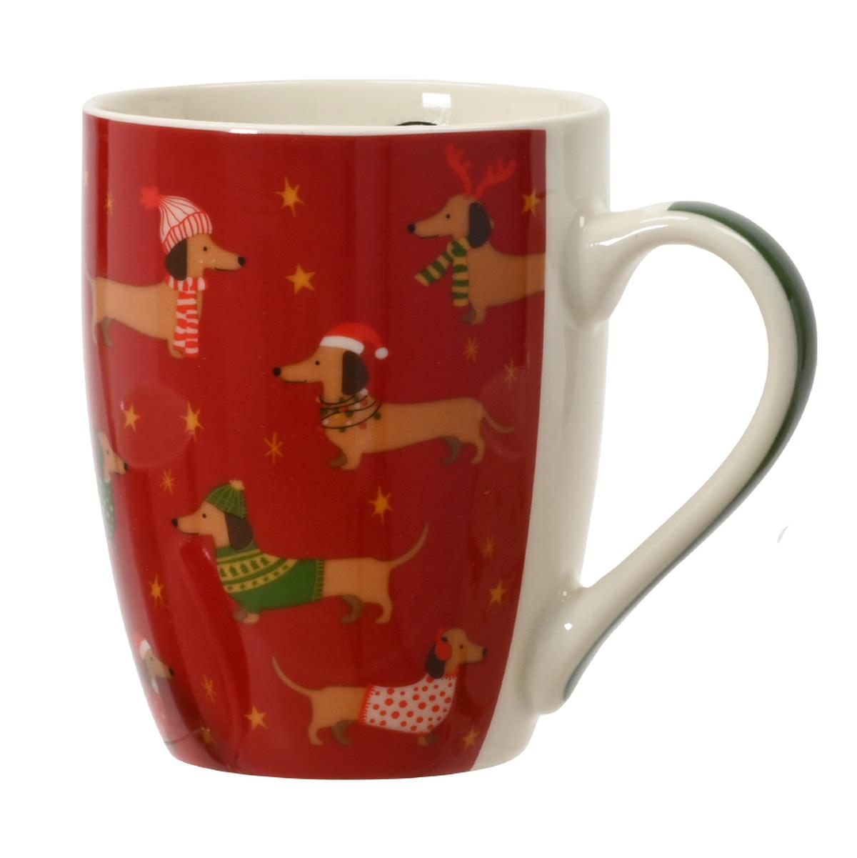 Weihnachtsdeko Tasse Mit Dackel Rot - Porzellan