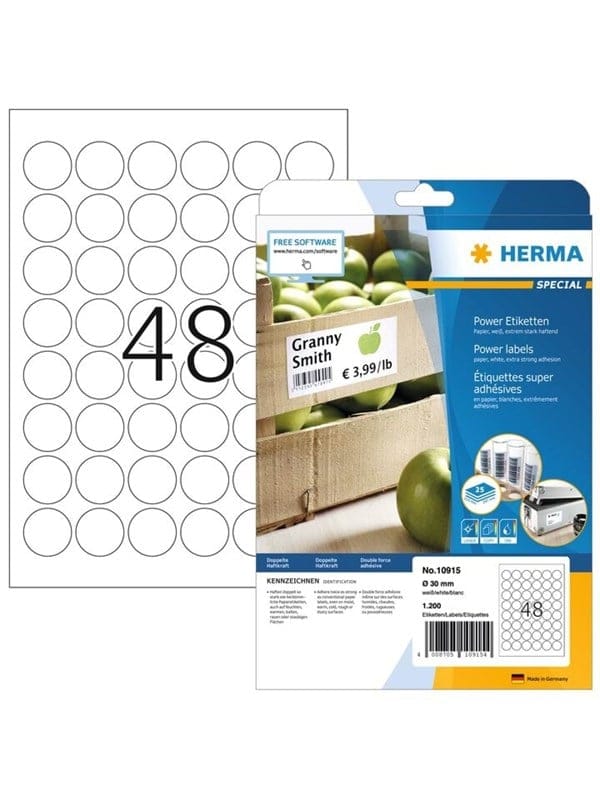 HERMA Power-Etiketten A4, Ø 30 mm, rund weiß extrem stark haftend Papier matt