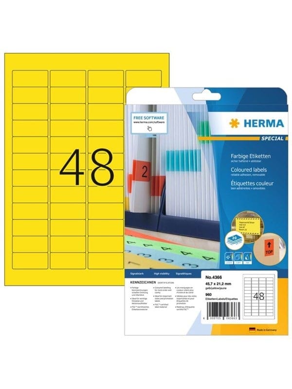 HERMA Farbige Etiketten A4, 45,7 x 21,2 mm, gelb, ablösbar
