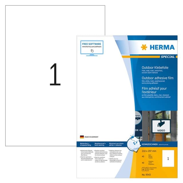HERMA Wetterfeste Outdoor-Folienetiketten A4, 210 x 297 mm, weiß, extrem stark haftend, dehnfähig