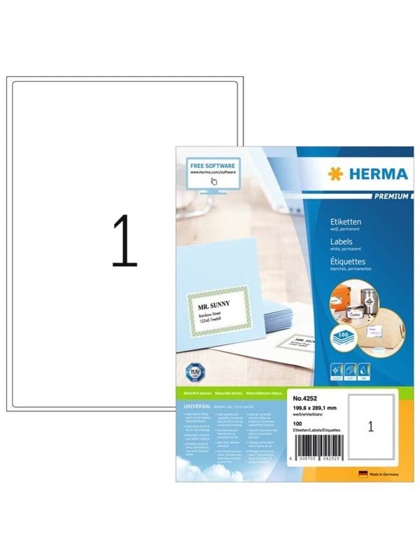 HERMA PREMIUM Adressetiketten A4, 199,6 x 289,1 mm, weiß, permanent haftend