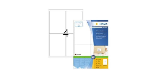 HERMA PREMIUM Adressetiketten A4, 99,1 x 139 mm, weiß, permanent haftend