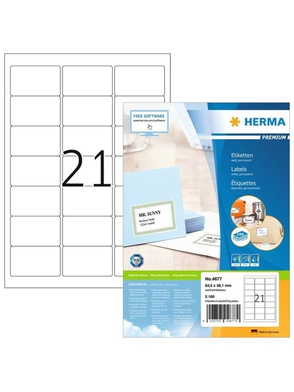 HERMA PREMIUM Adressetiketten A4, 63,5 x 38,1 mm, weiß, permanent haftend