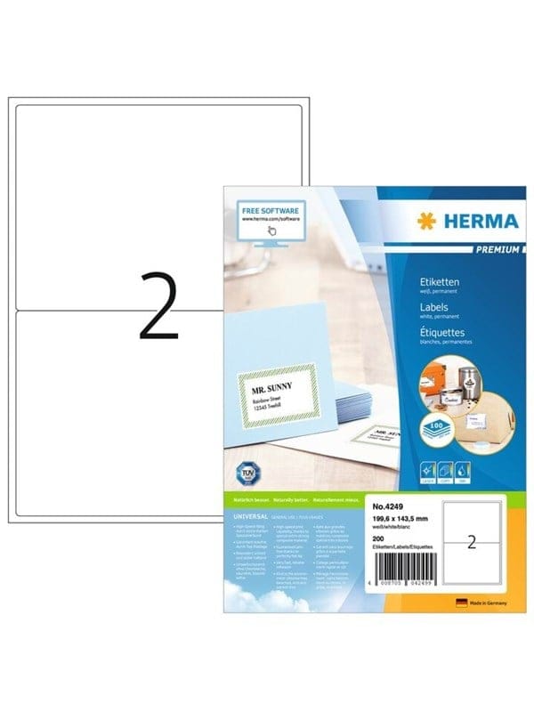 HERMA PREMIUM Adressetiketten A4, 199,6 x 143,5 mm, weiß, permanent haftend