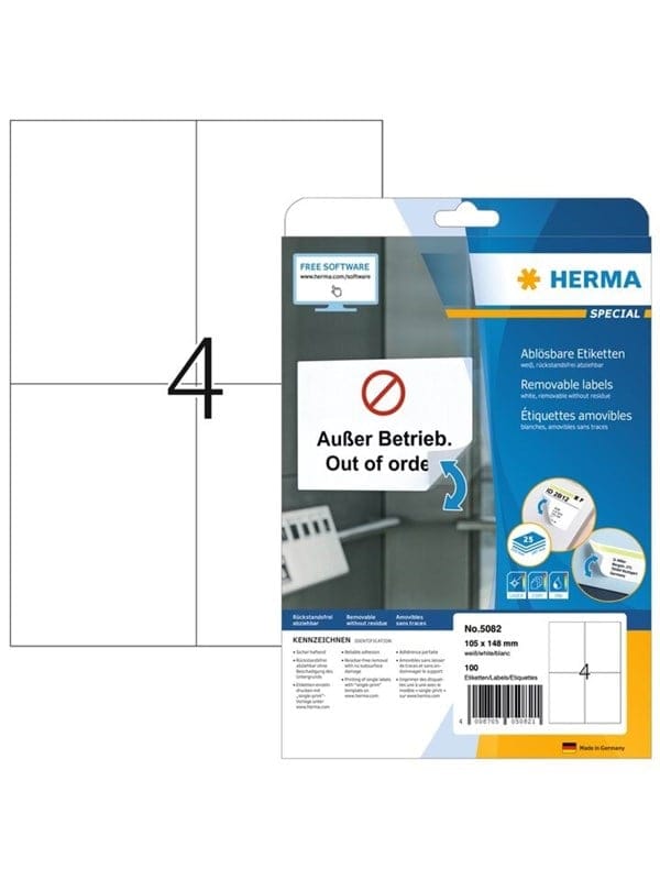 HERMA Ablösbare Etiketten A4, 105 x 148 mm, weiß