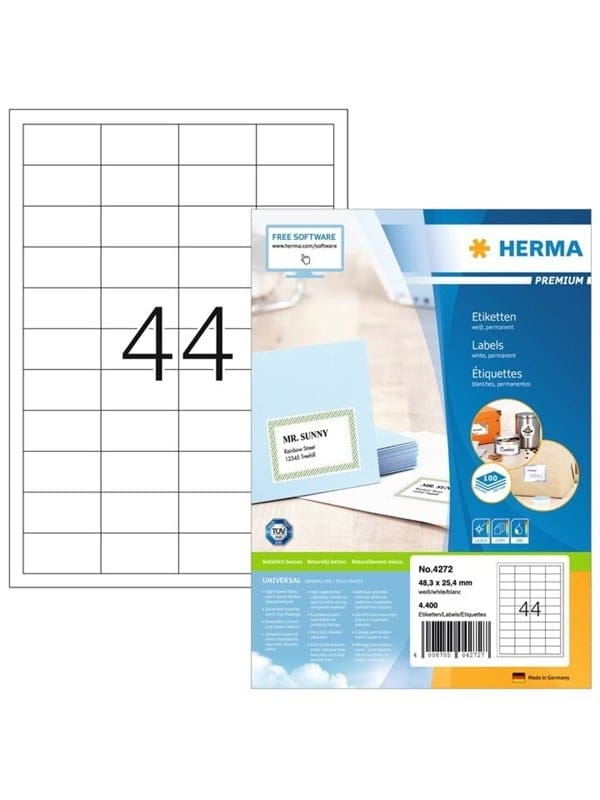 HERMA PREMIUM Etiketten A4, 48,3 x 25,4 mm, weiß, permanent haftend