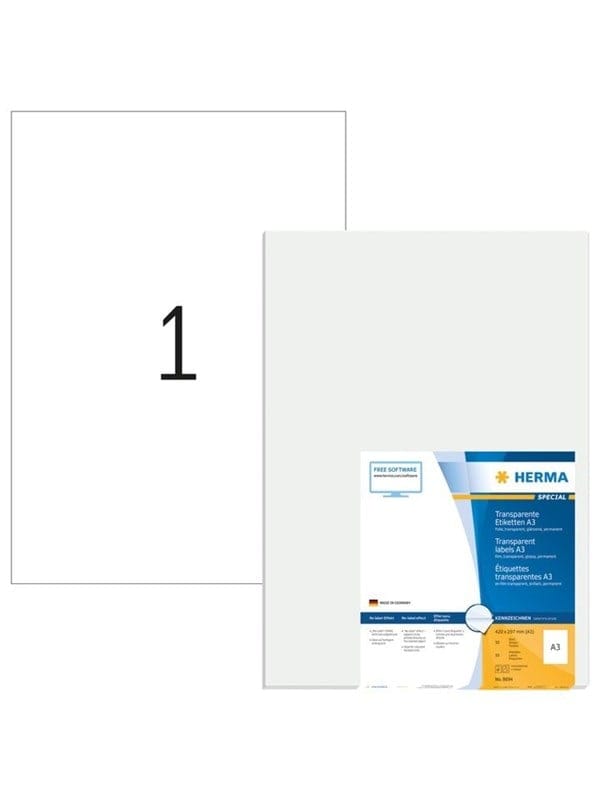 HERMA Folienetiketten, transparent, glasklar, A3, 297 x 420 mm, wetterfest, permanent