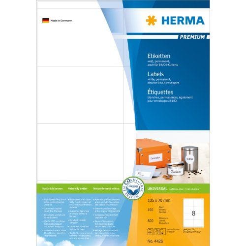 HERMA PREMIUM Etiketten A4, 105 x 70 mm, weiß, permanent haftend