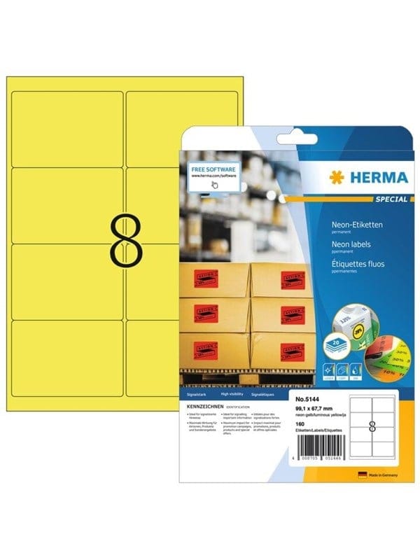 HERMA Neonetiketten A4, 99,1 x 67,7 mm, leuchtgelb, permanent haftend