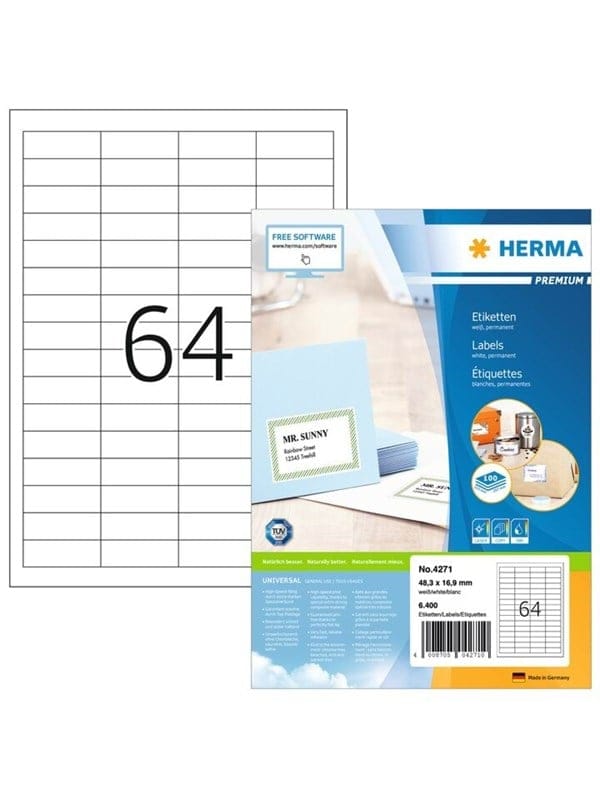 HERMA PREMIUM Etiketten A4, 48,3 x 16,9 mm, weiß, permanent haftend