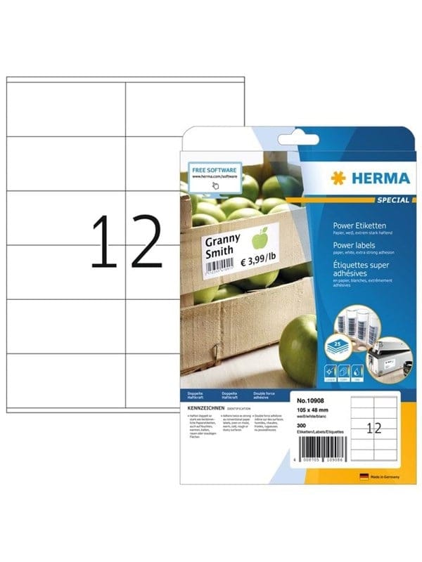 HERMA Power-Etiketten A4, 105 x 48 mm, weiß, extrem stark haftend, aus Papier