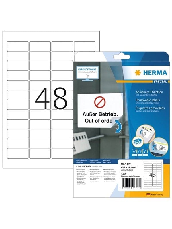 HERMA Ablösbare Etiketten A4, 45,7 x 21,2 mm, weiß
